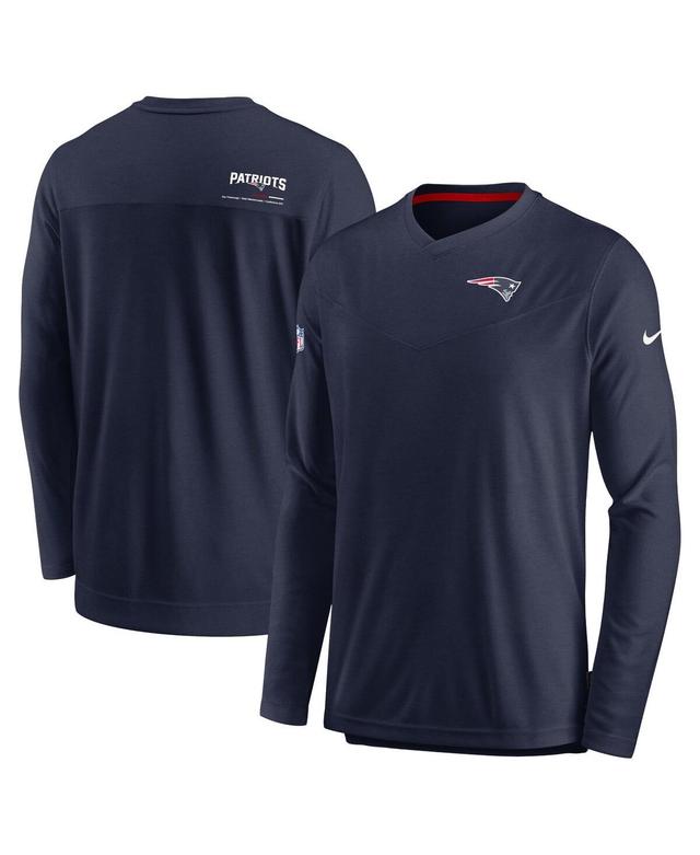 Men's Nike Navy New England Patriots Sideline Coach Chevron Lock Up Long Sleeve V-Neck Performance T-Shirt Product Image