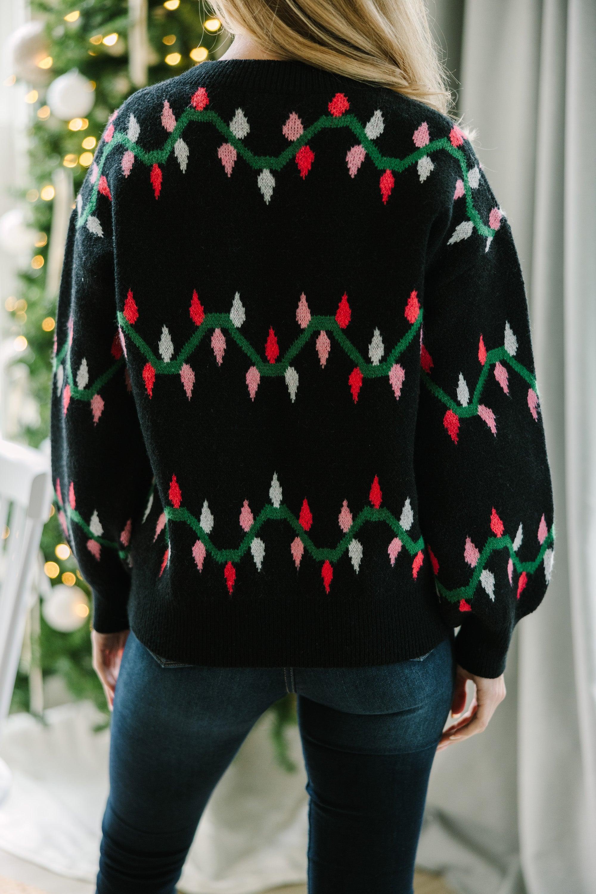 Holiday Cheer Black Christmas Lights Sweater Female Product Image