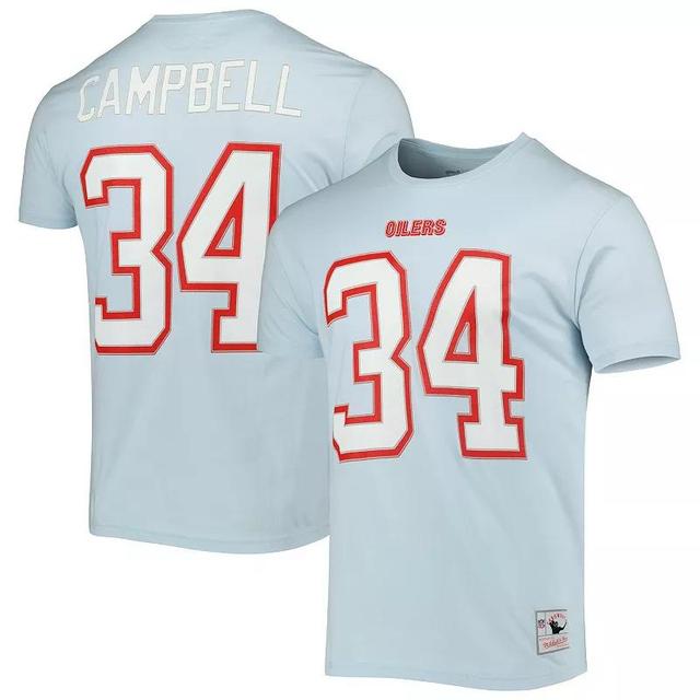 Mens Mitchell & Ness Earl Campbell Light Blue Houston Oilers Retired Player Logo Name & Number T-Shirt Product Image