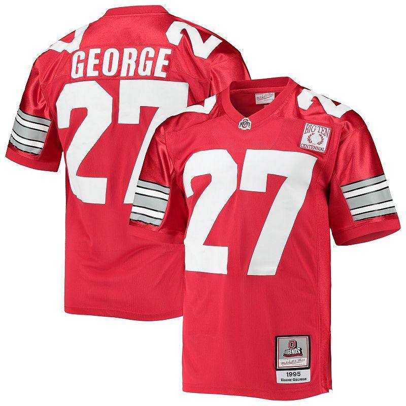 Mens Mitchell & Ness Eddie George Scarlet Ohio State Buckeyes 1995 Authentic Throwback Football Jersey Product Image