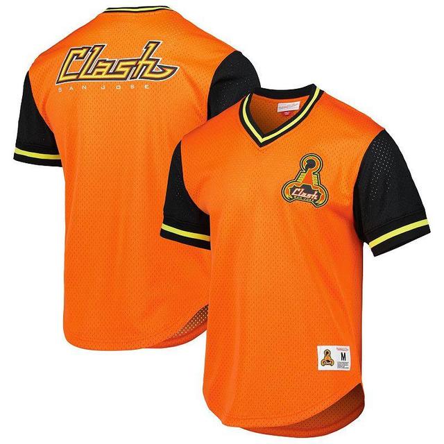 Mens Mitchell & Ness Orange San Jose Earthquakes Mesh V-Neck T-Shirt Product Image