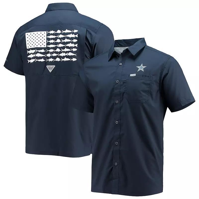 Mens Columbia Dallas Cowboys Slack Tide Fish Omni-Shade Button-Up Shirt Blue Product Image