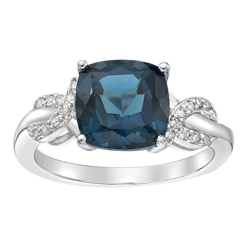 Gemminded Sterling Silver London Blue Topaz & 1/10 Carat T.W. Diamond Ring, Womens Product Image