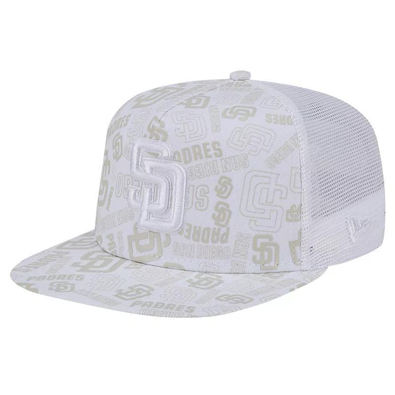 New Era Mens White San Diego Padres Logo Dunes A-Frame Trucker 9FIFTY Snapback Hat Product Image