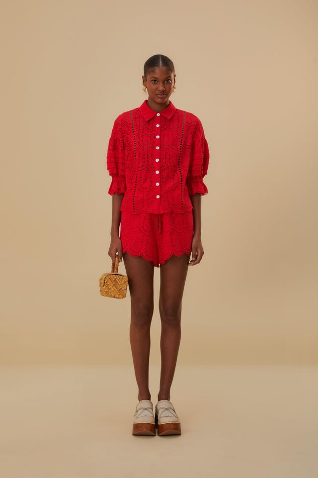 Red Pineapple Eyelet Shorts, RED / L Product Image