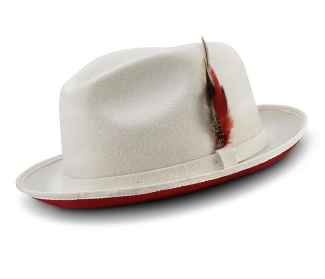 2 ¼" Brim Wool Felt Dress Hat with Feather Accent White with Red Bottom Product Image