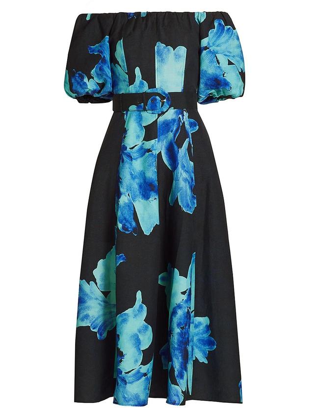 Womens Santha Floral Off-the-Shoulder Midi-Dress Product Image