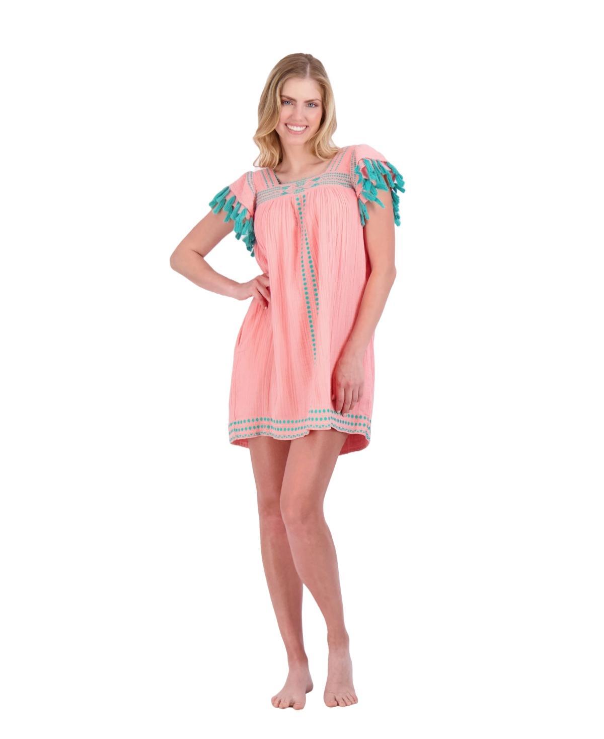 Mer St. Barth Womens Mini Sandrine Dress Pink Sorbet Embroidery Product Image