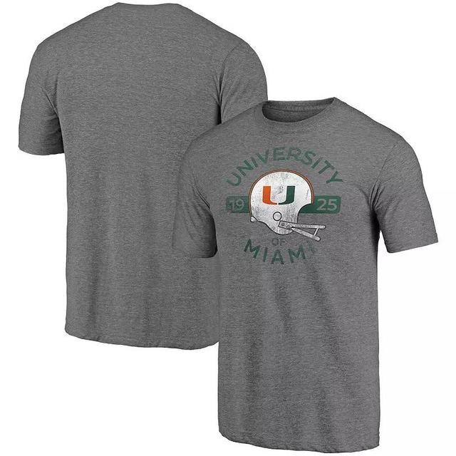 Mens Fanatics Branded Heathered Gray Miami Hurricanes Throwback Helmet Tri-Blend T-Shirt Product Image