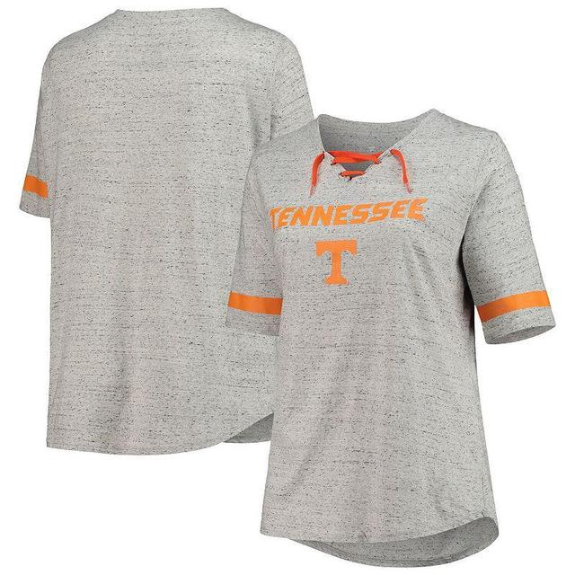 Womens Heathered Gray Tennessee Volunteers Plus Size Lace-Up V-Neck T-Shirt Product Image