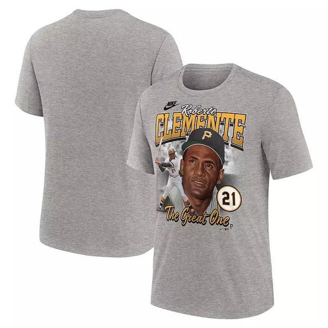 Mens Nike Roberto Clemente Heather Gray Pittsburgh Pirates Cooperstown Collection Player Local T-Shirt Product Image