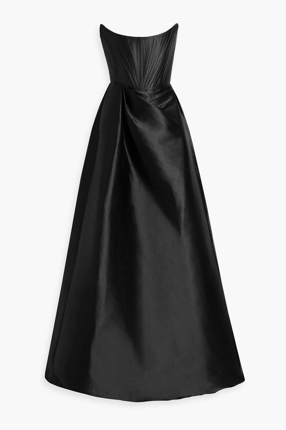 Denver Strapless Draped Satin-crepe Gown In Black Product Image