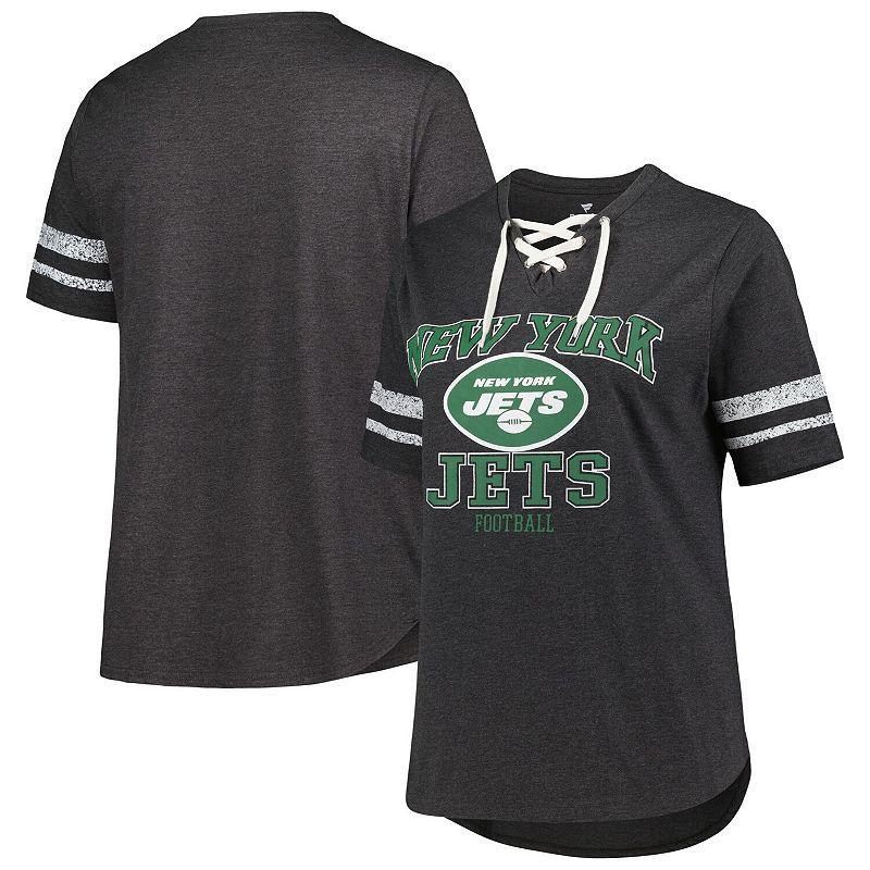 Women's Fanatics Branded Heather Charcoal New York Jets Plus Size Lace-Up V-Neck T-Shirt Product Image