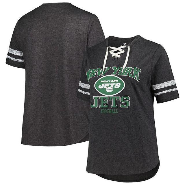 Womens Fanatics Branded Heather Charcoal New York Jets Plus Size Lace-Up V-Neck T-Shirt Product Image