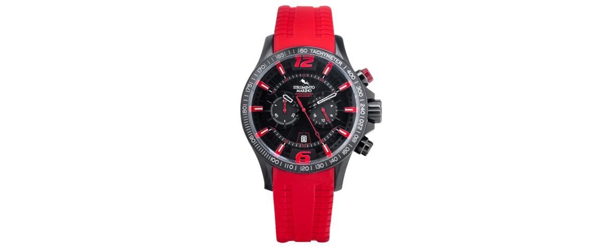 Strumento Marino Mens Chronograph Hurricane Red Silicone Strap Watch 46mm - Red Black Product Image