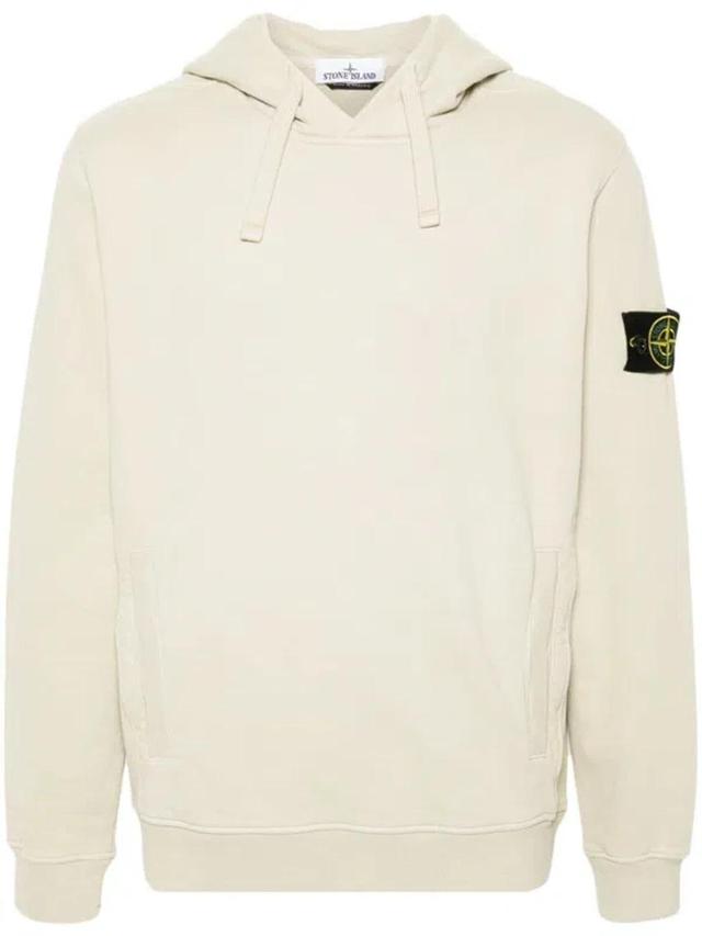 STONE ISLAND Compass-badge Cotton Hoodie In White Product Image