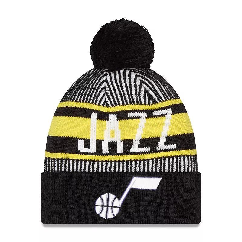 Mens New Era Navy Utah Jazz Striped Cuffed Pom Knit Hat Product Image