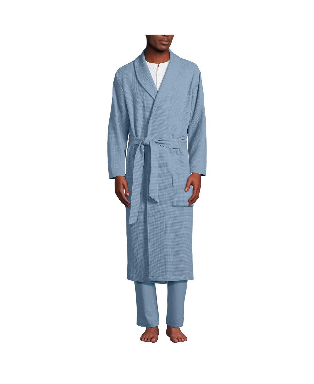 Mens Lands End Cozy Shawl-Collar Waffle-Weave Robe Gray Grey Product Image