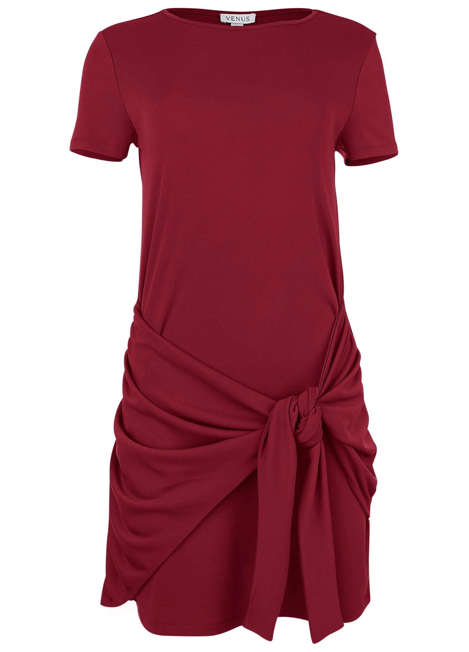 Tie Waist Detail Mini Dress - Wine Product Image