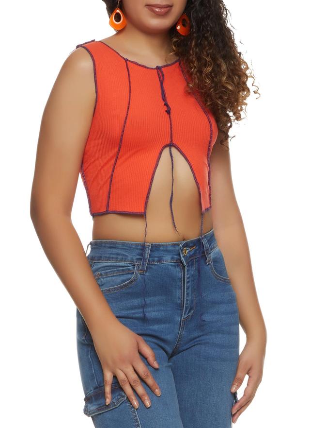 Womens Contrast Decorative Stitch Split Hem Cropped Tank Top Product Image