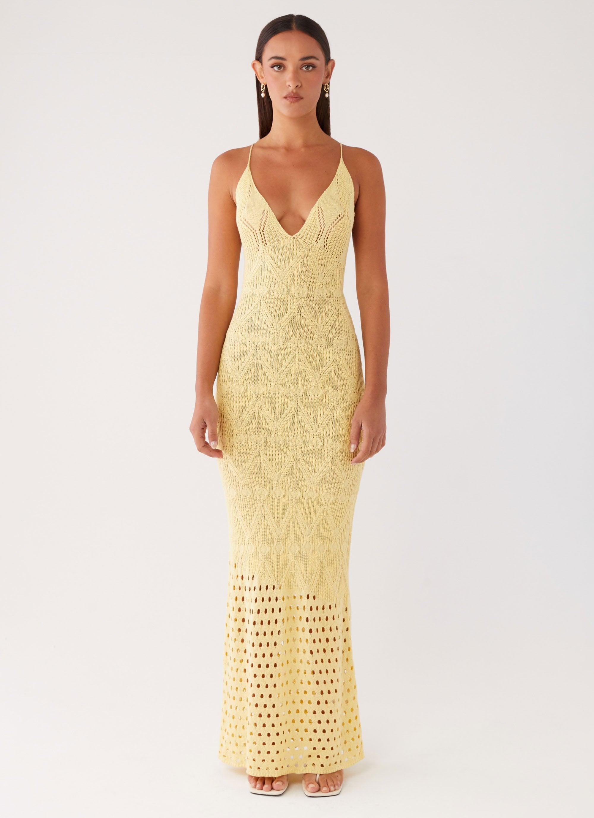 Vivid Dreams Crochet Maxi Dress - Yellow Product Image