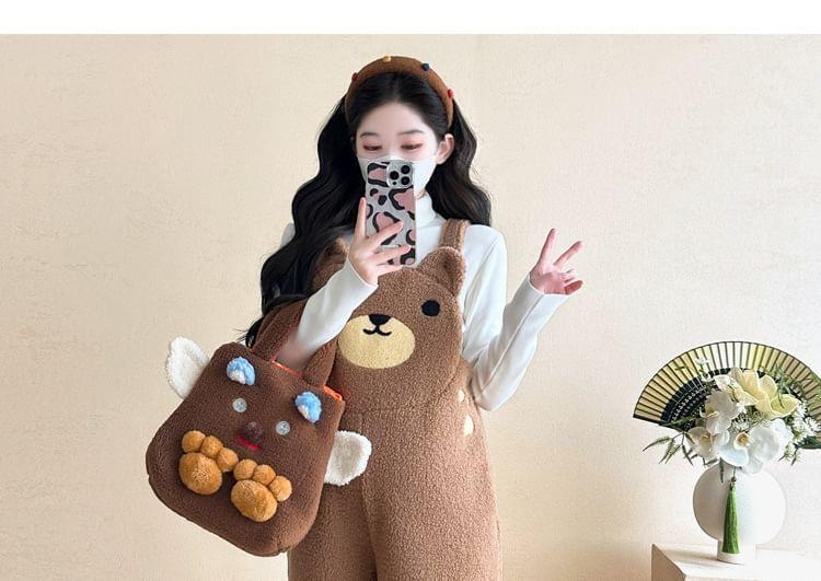 Maternity Long-Sleeve Mock Neck Plain Knit Top / Bear Fleece Harem Dungaree Product Image