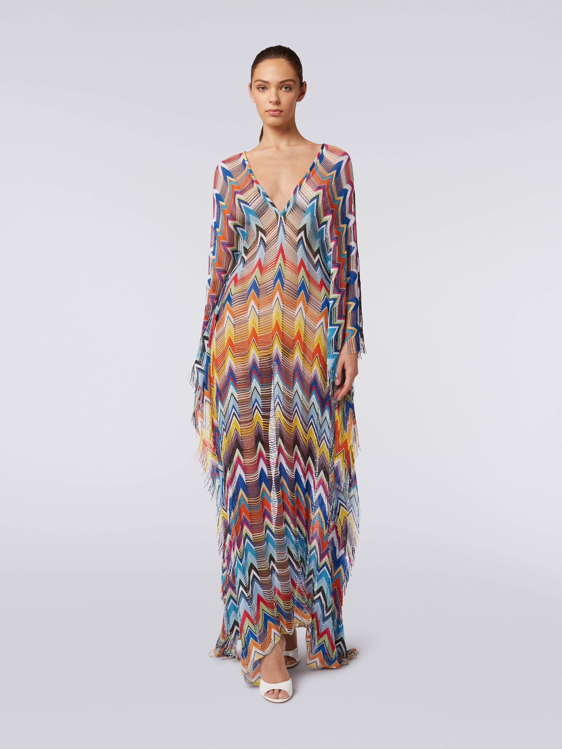 Fringed long cover-up kaftan with lurex Product Image