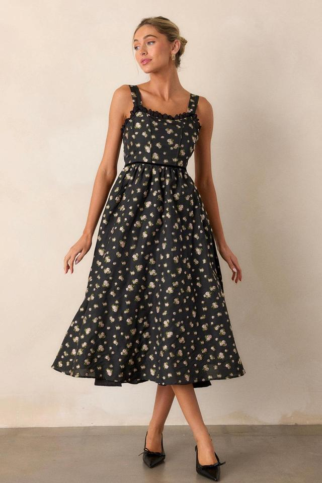 Going Out Again Black Floral Midi Dress Product Image