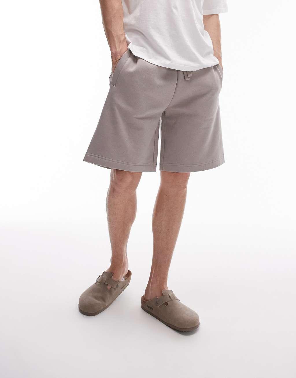 Topman premium heavyweight oversized jersey short in light brown Product Image