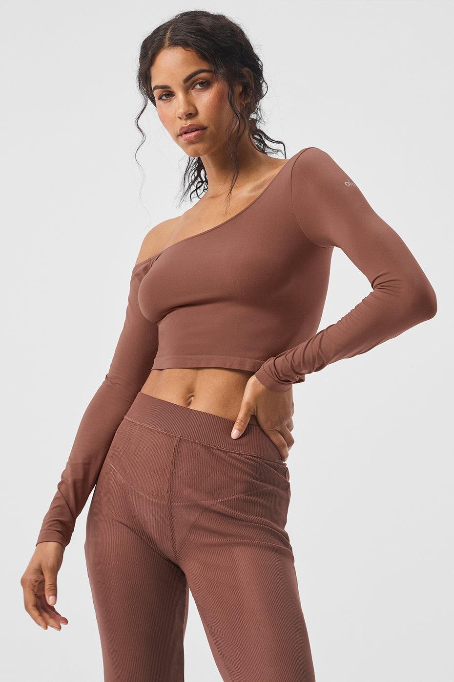 Asymmetric Sheer Glow Long Sleeve - Chestnut Female Product Image