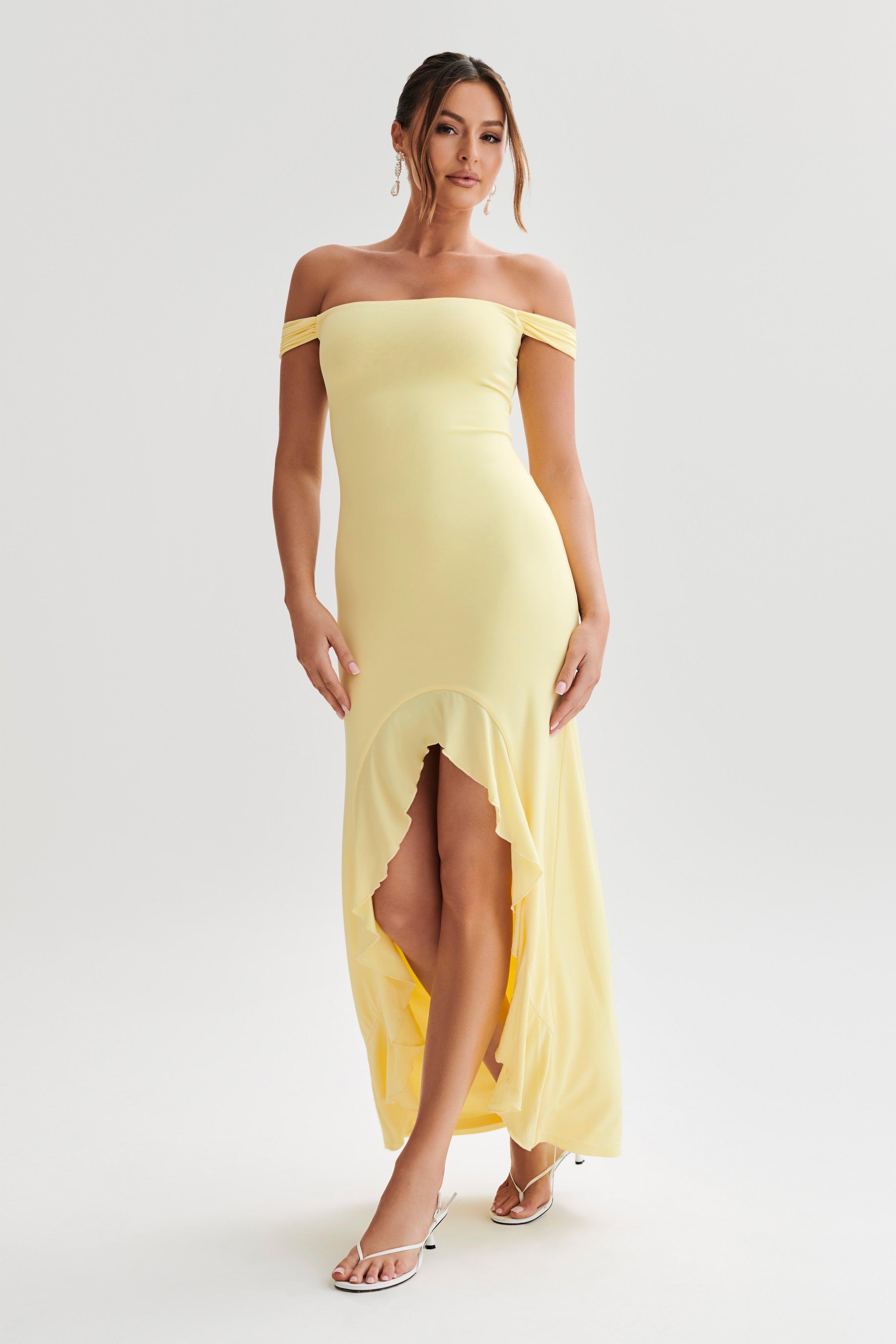 Eisley Slinky Off Shoulder Maxi Dress - Yellow Product Image