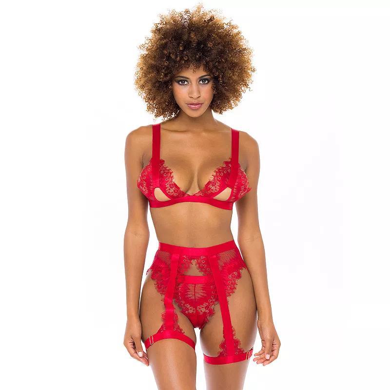 Oh La La Cheri Open Cup Bralette, High Waist Panties & Suspenders Set Product Image