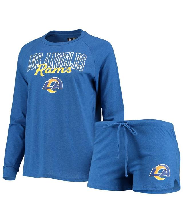 Women's Concepts Sport Royal Los Angeles Rams Meter Knit Long Sleeve Raglan Top & Shorts Sleep Set Product Image