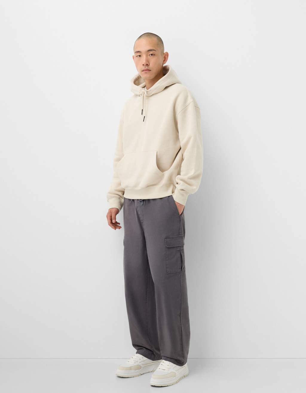 Bershka straight leg cargo pants in dark gray Product Image