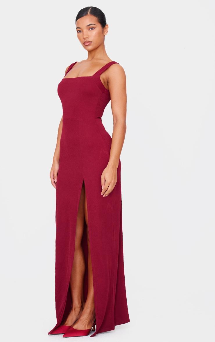 Burgundy Straight Neck Maxi Dress Product Image