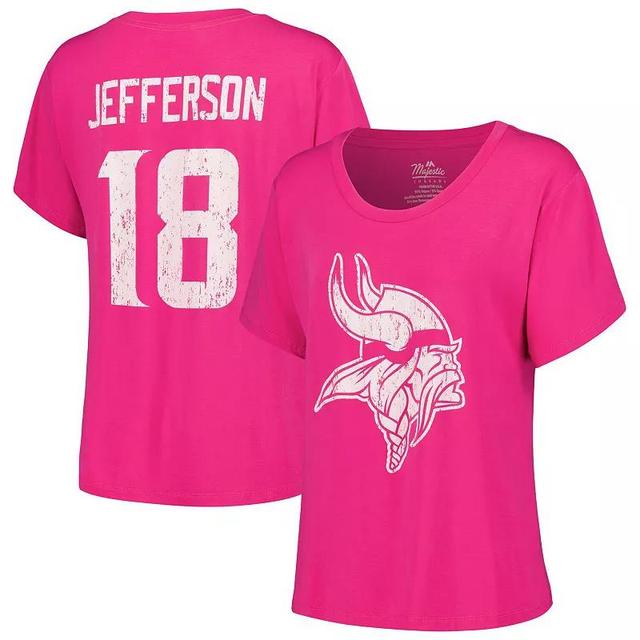 Womens Majestic Threads Justin Jefferson Minnesota Vikings Name & Number T-Shirt Product Image