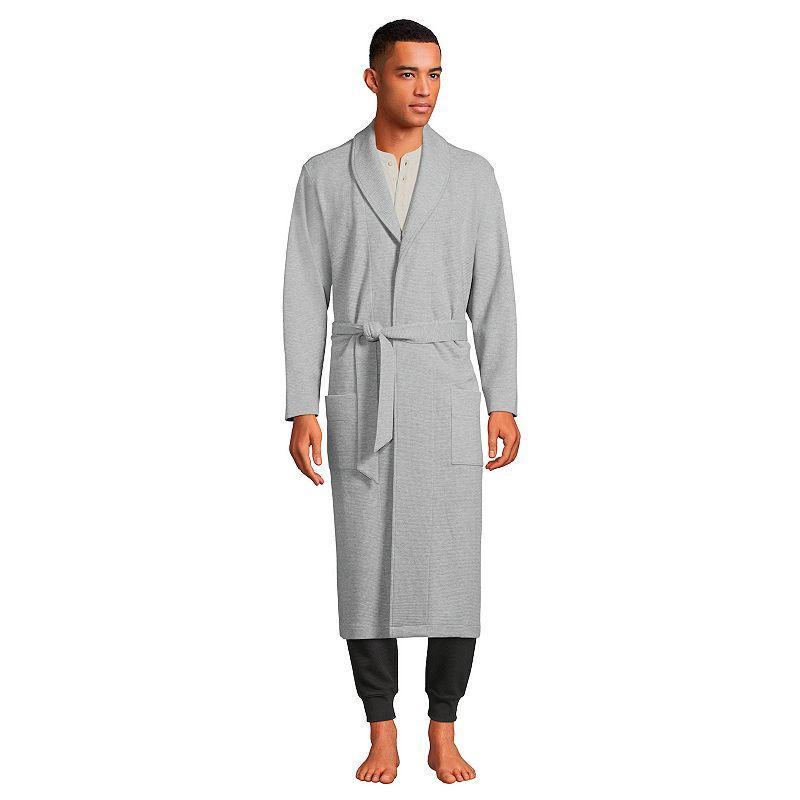 Mens Lands End Cozy Shawl-Collar Waffle-Weave Robe Gray Grey Product Image