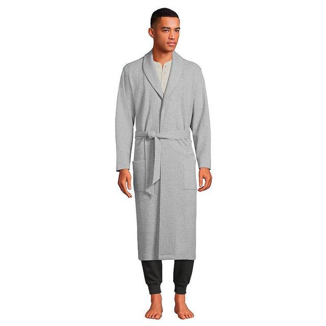 Mens Lands End Cozy Shawl-Collar Waffle-Weave Robe Gray Grey Product Image