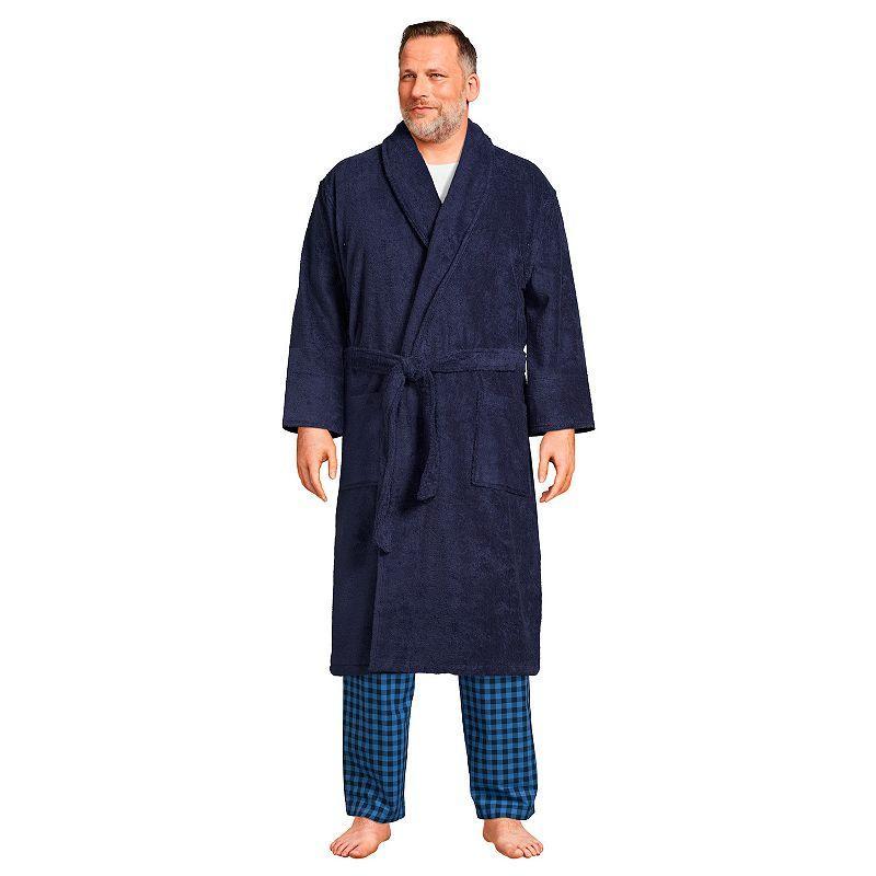 Big & Tall Lands End Calf-Length Turkish Terry Robe, Mens Grey Product Image