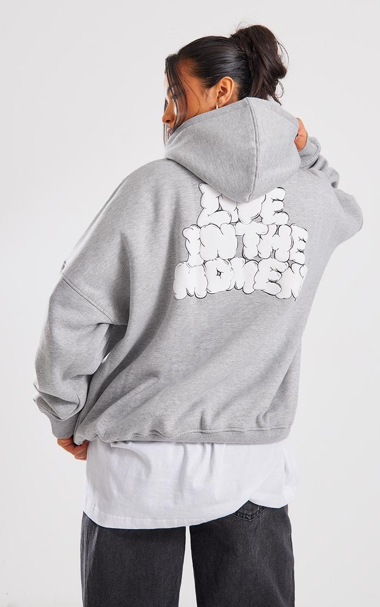 Grey Marl Live In The Moment Printed Oversized Hoodie product image