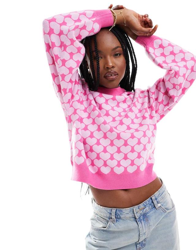 Noisy May heart knitted sweater in pink Product Image