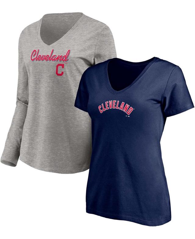 Womens Fanatics Branded Red/Heathered Gray Chicago Blackhawks Short Sleeve & Long Sleeve V-Neck T-Shirt Combo Pack Product Image