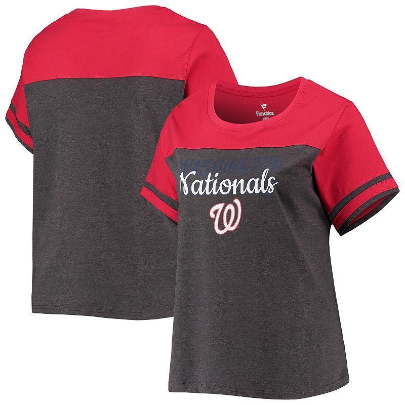 Womens Heathered Charcoal/Red Washington Nationals Plus Size Colorblock T-Shirt Grey Product Image