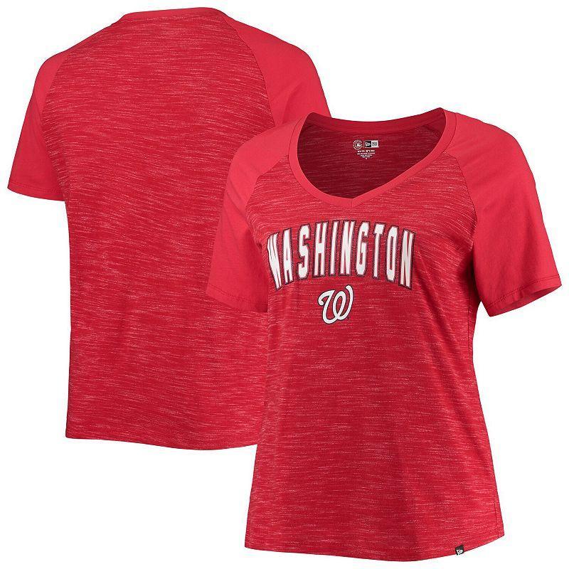 Womens New Era Washington Nationals Plus Size Raglan V-Neck T-Shirt Product Image