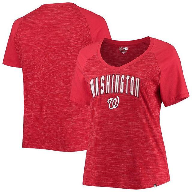 Womens New Era Red Washington Nationals Plus Size Raglan V-Neck T-shirt Product Image