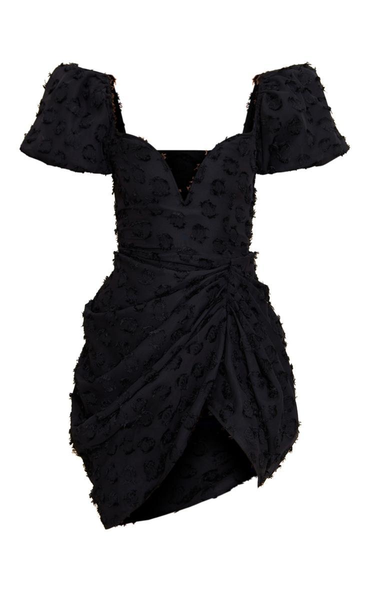 Black Textured Underwired Plunge Drape Bodycon Dress Product Image