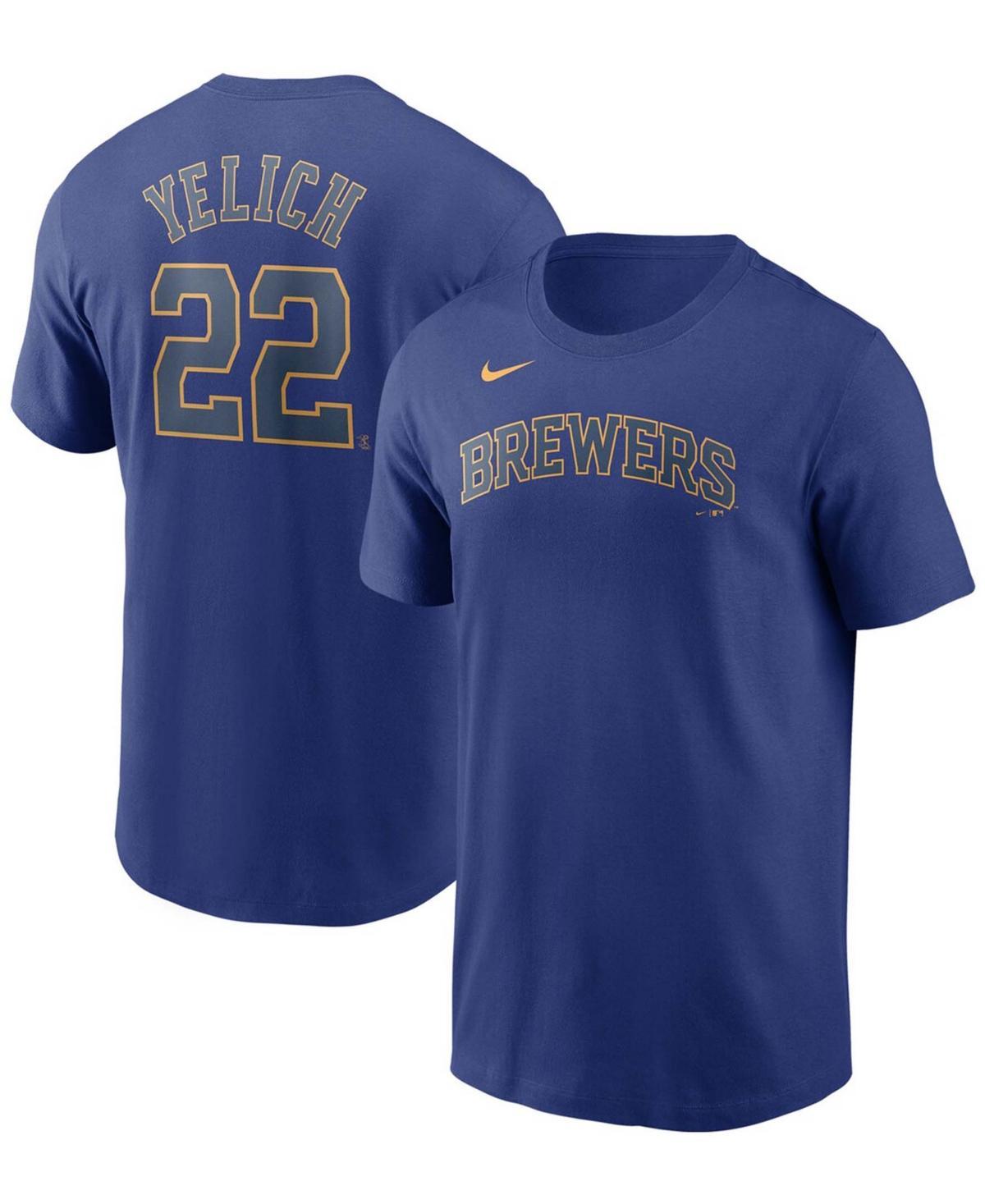 Mens Christian Yelich Royal Milwaukee Brewers Name Number T-shirt Product Image