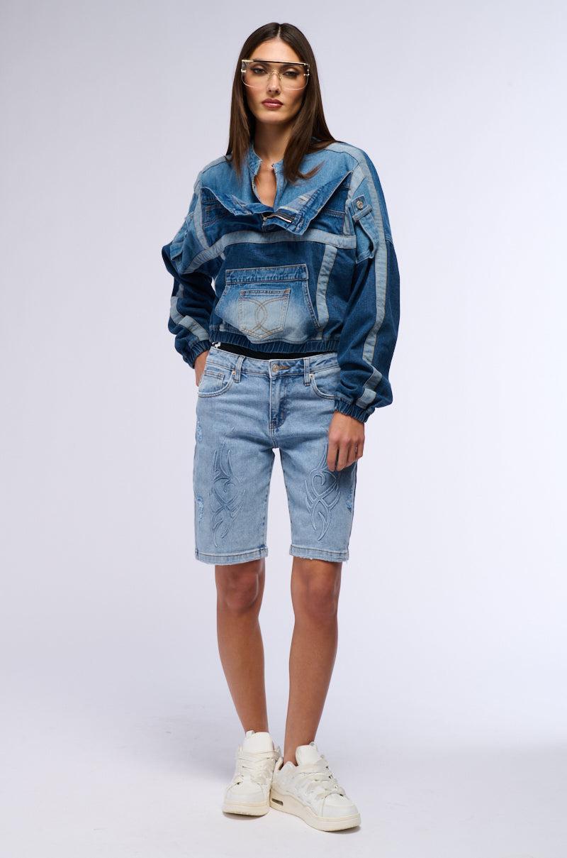 AUBREY DENIM PULL OVER SWEATSHIRT Product Image