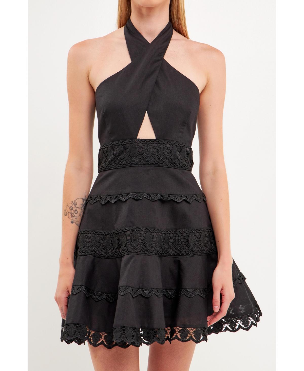 Womens Halter Neck Lace Trim Dress Product Image