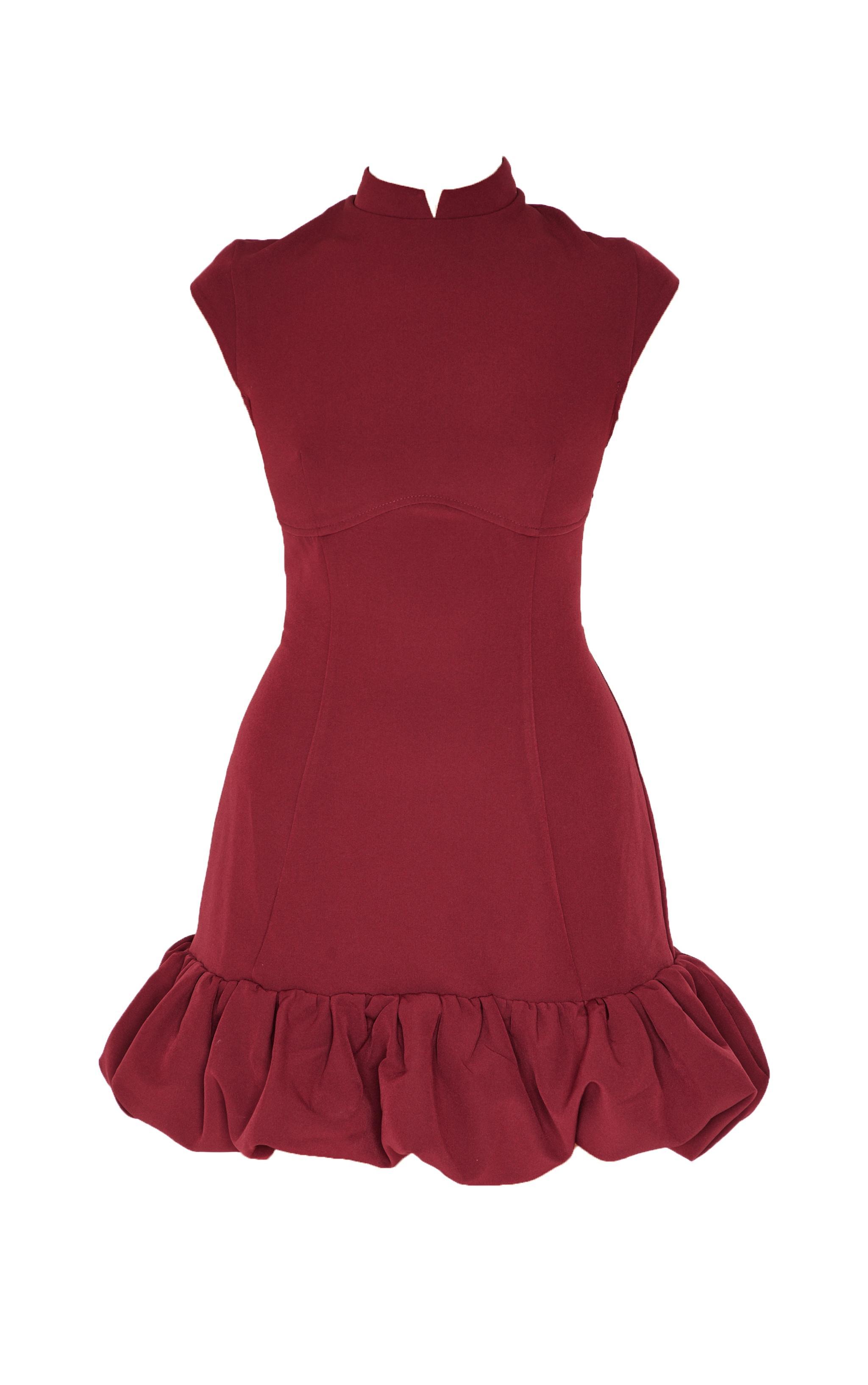 Burgundy Bust Seam Detail Puffball Dress Product Image